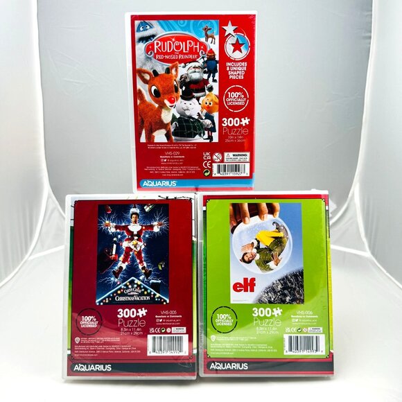 Aquarius Puzzle Bundle Rudolph Elf Christmas Vacation 300-Piece Each 3-Pack New - Picture 2 of 5